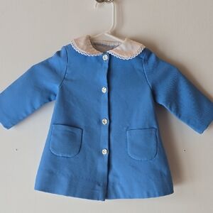 Stylish Kids Blue Pea Coat with White Trim